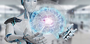 Robot creating artificial intelligence in a digital brain 3D ren