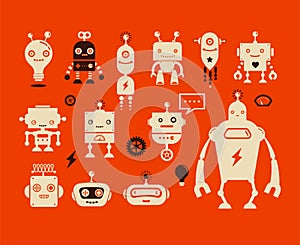 Robot cute icons and characters