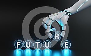 Robot or cyborg hand with black  technology cubes and tex tfuture - ai concept image