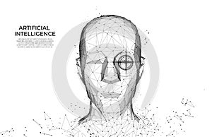 Robot or cyborg man with AI- artificial intelligence. facial recognition.Biometric scanning, 3D scanning. Face ID. scan technology