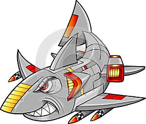 Robot Cyborg Shark Vector Illustration