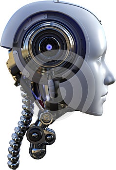 Robot Cyborg Woman Head Isolated, Technology