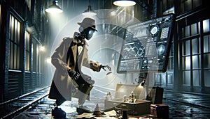Robot Detective in Rainy Noir Cityscape