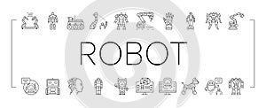 Robot Development And Industry Icons Set Vector