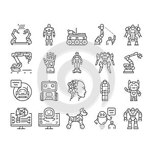 Robot Development And Industry Icons Set Vector