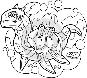 Robot dinosaur plesiosaur, coloring book, outline illustration photo