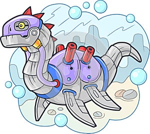 Robot dinosaur plesiosaur, funny illustration photo