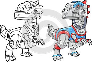 Robot dinosaur tyrannosaurus, coloring book, funny illustration