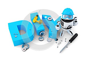 Robot with DIY sign. Technology concept. . Contains clipping path. photo