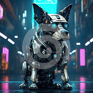 The robot dog is a mechanical machine. ?nimal consists of metal parts and electronics.