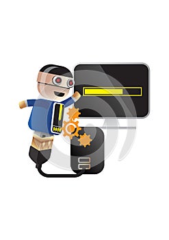 robot downloading from computer. Vector illustration decorative design