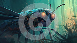 Robot dragonfly spying on enemies. Fantasy concept , Illustration painting