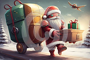 robot dressed as santa and delivering presents to children