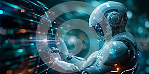 A robot face is shown in a computer generated image