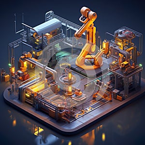 Robot Factories advanced facilities producing robots and machinery intricate assembly AI Isometric