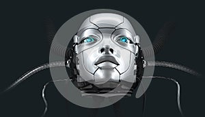 Robot female face closeup portrait, 3d render