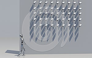 Robot female under camers, 3d render