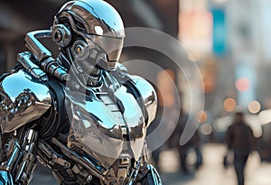 robot fighter futuristic cyborg robotic law enforcement officer city future