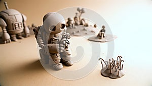 Robot Figurine with Skull Head in a Diorama Setting photo