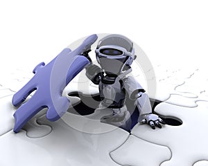 Robot with the final piece of the puzzle