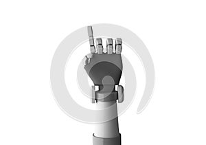 Robot finger pointing isolated on white background in futuristic