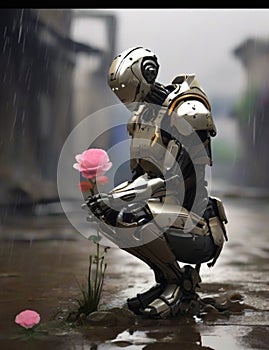 robot with flower