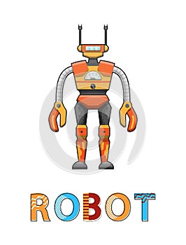 Robot with Funny Face Poster Vector Illustration