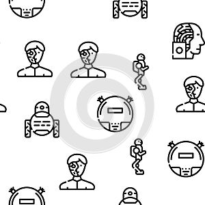 Robot Future Electronic Equipment Vector Seamless Pattern