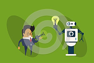 Robot Giving Business Man Light Bulb New Creative Idea And Artificial Intelligence Concept