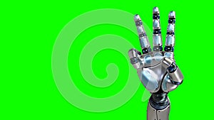Robot hand 3d animation. Counting from 1 to 5. 4K with alpha channel