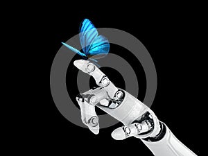 Robot hand and butterfly