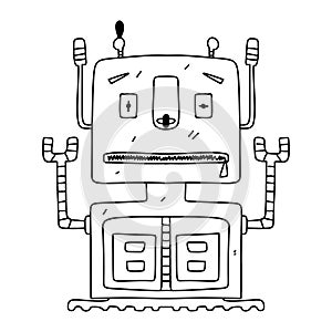 Robot. Hand drawn doodle style. Vector illustration isolated on white. Coloring page.