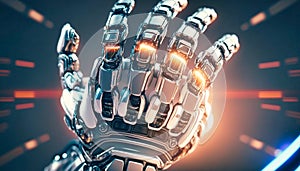 robot hand with five fingers touching the screen, generative AI