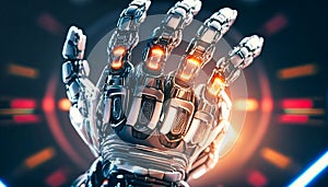 robot hand with five fingers touching the screen, generative AI