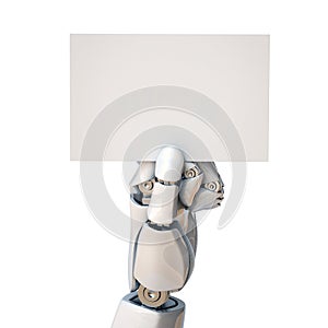 Robot hand holding a blank business card 3d rendering