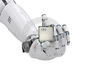 Robot hand holding cpu chip