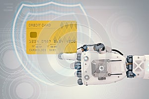 Robot hand holding credit card