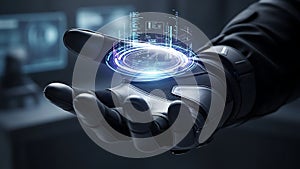 Robot Hand Holding Digital Interface.