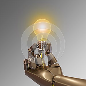Robot hand holding a light bulb