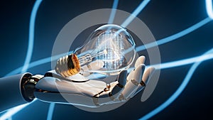 Robot Hand Holding Lightbulb with Code.