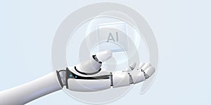 Robot hand holding processor. Technology, machine learning, neural network, Artificial Intelligence, AI.
