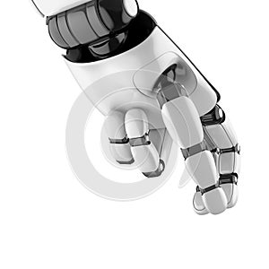 Robot hand holding something on white