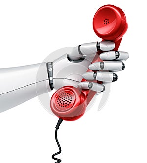 Robot hand holding telephone