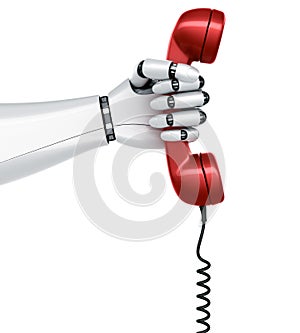 Robot hand holding telephone