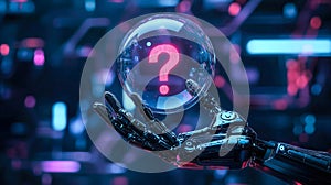A robot hand holds a glowing question mark. Generative AI