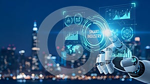 Robot hand interacting with smart industry interface