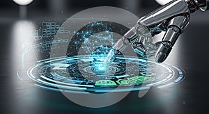 Robot hand powered by ai and artificial intelligence showcasing technology automation future innovation and machine learning