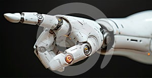 Robot hand pointing finger, gesture isolated on black background, Technology innovation concept - AI generated image