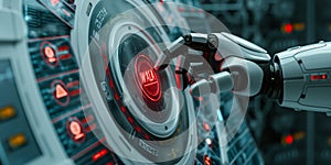 Robot hand pressing on red button