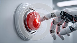 Robot hand pressing a red button